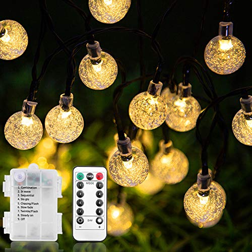 Preisvergleich Produktbild 60 LEDs Kugeln Lichterkette, Lichterkette mit LED Kristall kugeln, Gartenlichterkette wasserdicht Außenlichterkette Dekoration für Garten, Terrasse, Weihnachten, Party, Hochzeit Außen Innen warmweiß