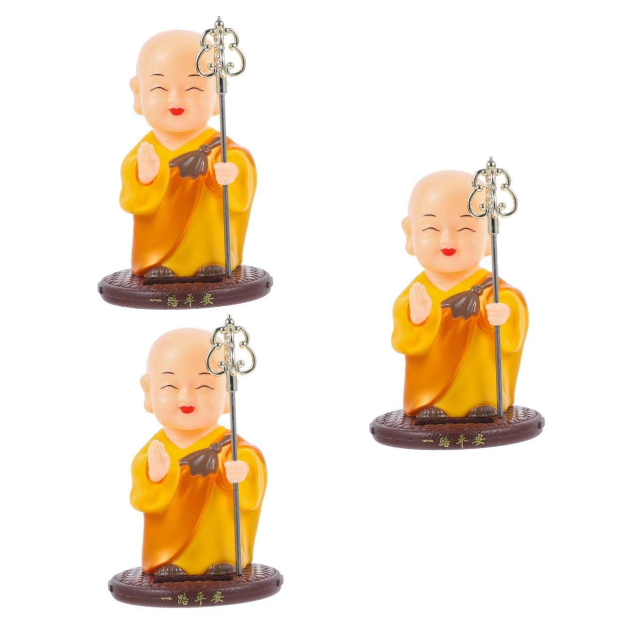 STOBAZA 3stücke Solarbetriebene Schüttelkopf-mönchsfigur Lustiges Auto- Niedliche Desktop-Gestaltung Für Büro Und Zuhause Innovative Asiatische Dekoration Gelbe Statue