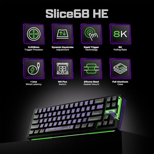 Image of OOCTPK Chilkey Slice68 HE Mechanical Keyboard Gaming Keyboard Wired, 68% Hot Swappable Custom Hall Effect Aluminum Keyboard with Flux Switch, Rapid Trigger, 8K Polling, RGB Magnetic Switch, for PC Mac