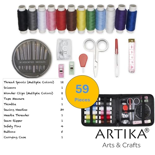 ARTIKA Travel Sewing Kit, 59-Piece Portable Kit for Travel, Includes Scissors, Thread, Tape Measure - Sewing Accessories and Supplies - Image 2
