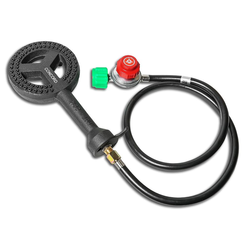 CONCORD 6" Diameter High Pressure Banjo Jr Burner Head with Brass Orifice and Build in Stand (Burner Head with Regulator Hose)
