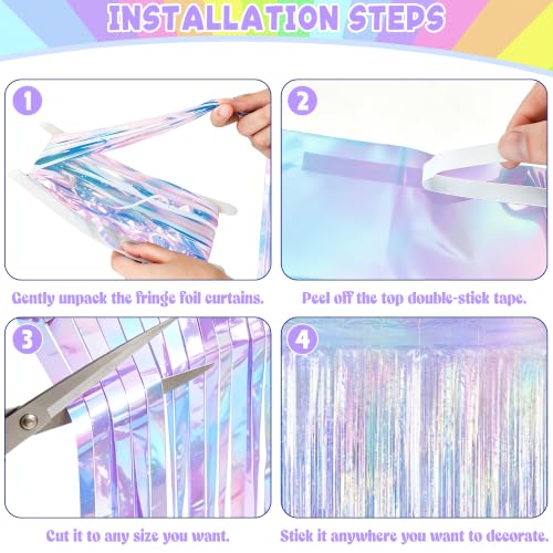 Image of ZATAYE 2 Pack Iridescent Blue Foil Curtain Streamer Decorations | Iridescent Blue, Metallic Foil, 3.28 x 7.05 FT, Tinsel Backdrop, Foil Curtain Streamer, Party Decor
