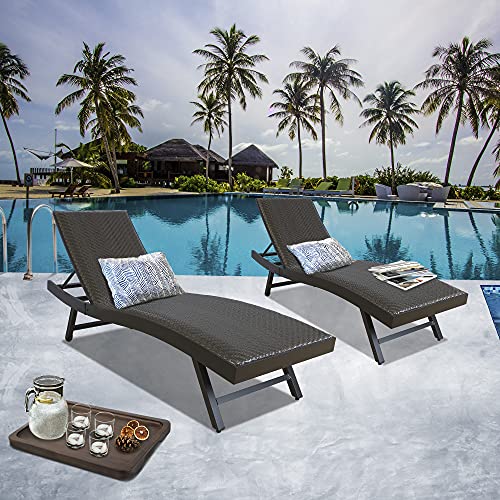 Kozyard Aluminum Padded Quick Dry Foam Wicker Chaise Lounges With Wheels,Adjustable Back For Patio,Poolside,Yard,Garden (Set Of 2) #TOP12