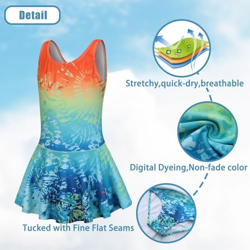 Image of Girls One Piece Swimsuits Leopard Bathing Suit for Kids Hawaiian Swimwear with Skirt Swim Dress 3-16 Years