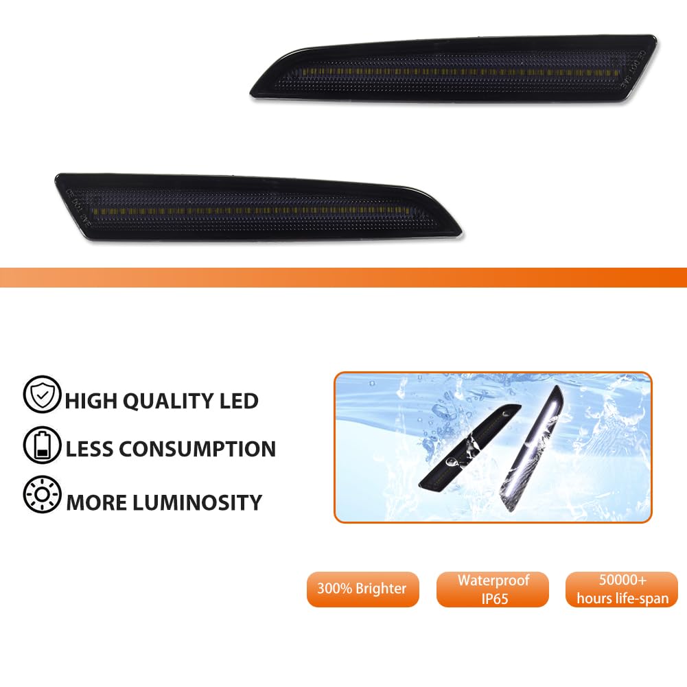 ADIIL For 2018-up Volvo VNL VNR VNX 2PCS Smoked Lens White LED Front Bumper Side Marker Lights