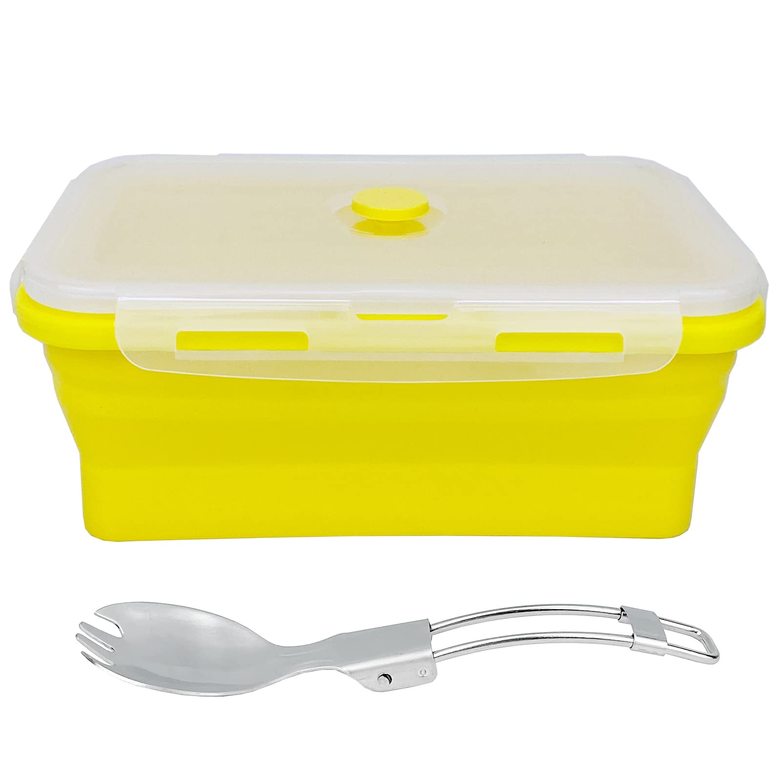 CARTINTS Large Collapsible Camping Food Containers, 1200ml Silicone Lunch Container, Microwave Safe Reusable Meal Prep Container For Indoor&Outdoor Kitchen With Foldable Spoon, Yellow