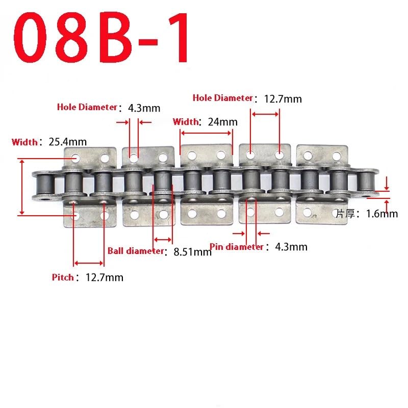 Chaîne à rouleaux de précision pas court 08B-1 1,5 m, transmission industrielle, une seule rangée, avec 2 oreilles et trous