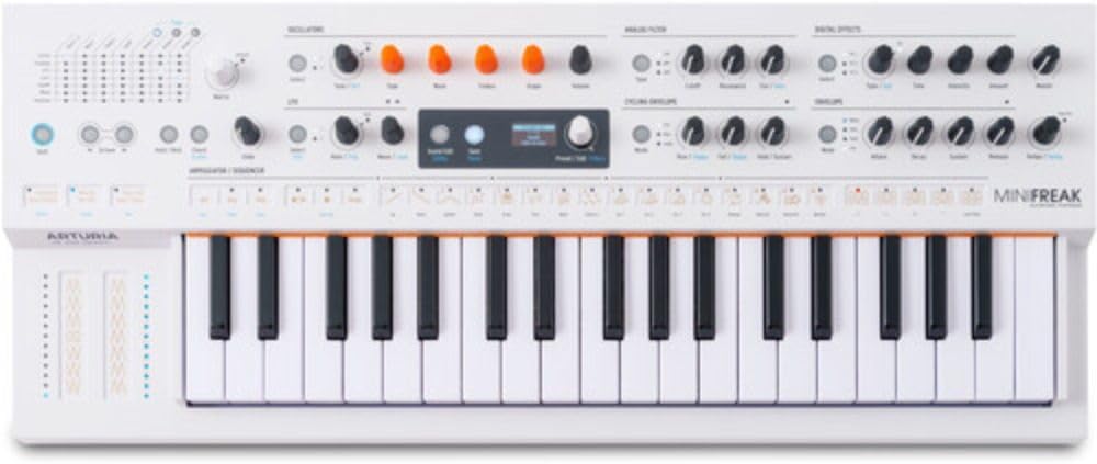 Arturia MiniFreak Vocoder 6-Voice Spontaneous Algorithmic Synthesizer Gooseneck Bundle with Polsen HPC-A30 Closed-Back Studio Monitor Headphones, Kellards MID-P10T Pro MIDI to MIDI Cable 10 Feet