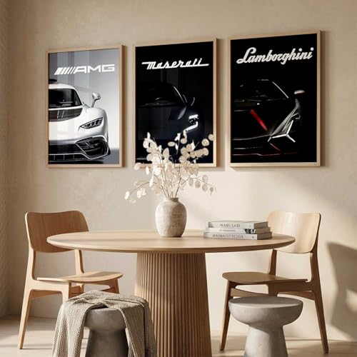 Image of kotart Big Lamborghini Maserati Mercedes AMG Cars Framed Posters Gift Items for Boys Room Wall Decoration Bedroom Living Room Office Studio Decor | Car Poster Frame for Wall Decor Set Of 3 Size (35x37 Inch)