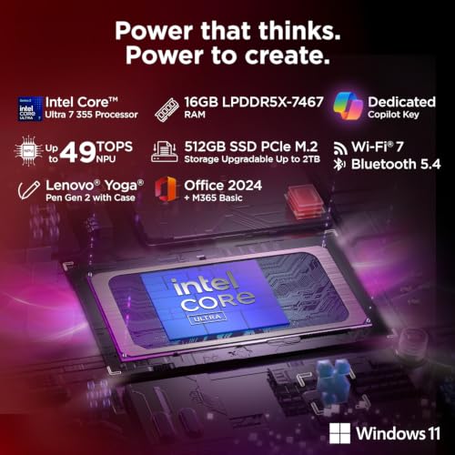 Image of Lenovo Yoga 7 2-in-1 Aura Edition Intel Evo Core Ultra 7 355 (16GB RAM /512GB SSD /14 (35.5cm) /WUXGA OLED /Yoga Pen Gen 2 /Copilot+ PC /Windows 11 /MSO 365 Basic+Office24 /Seashell /1.4Kg), 83TC007YIN