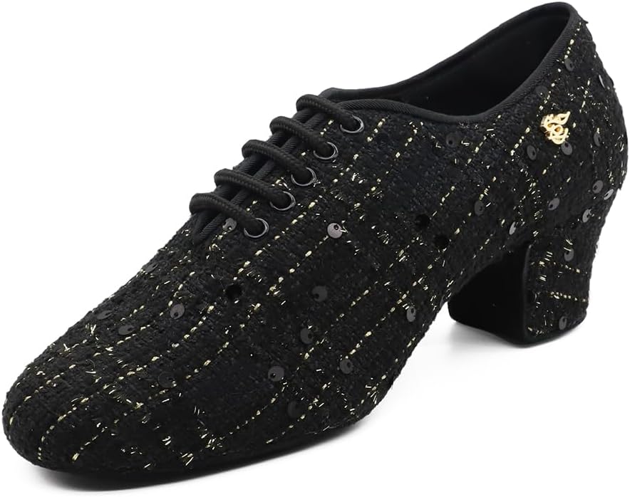 Professional Latin Dance Shoes for Men Handmade Tweed Oxford Heels Performance Ballroom Shoes Practice Dancing #T1-B