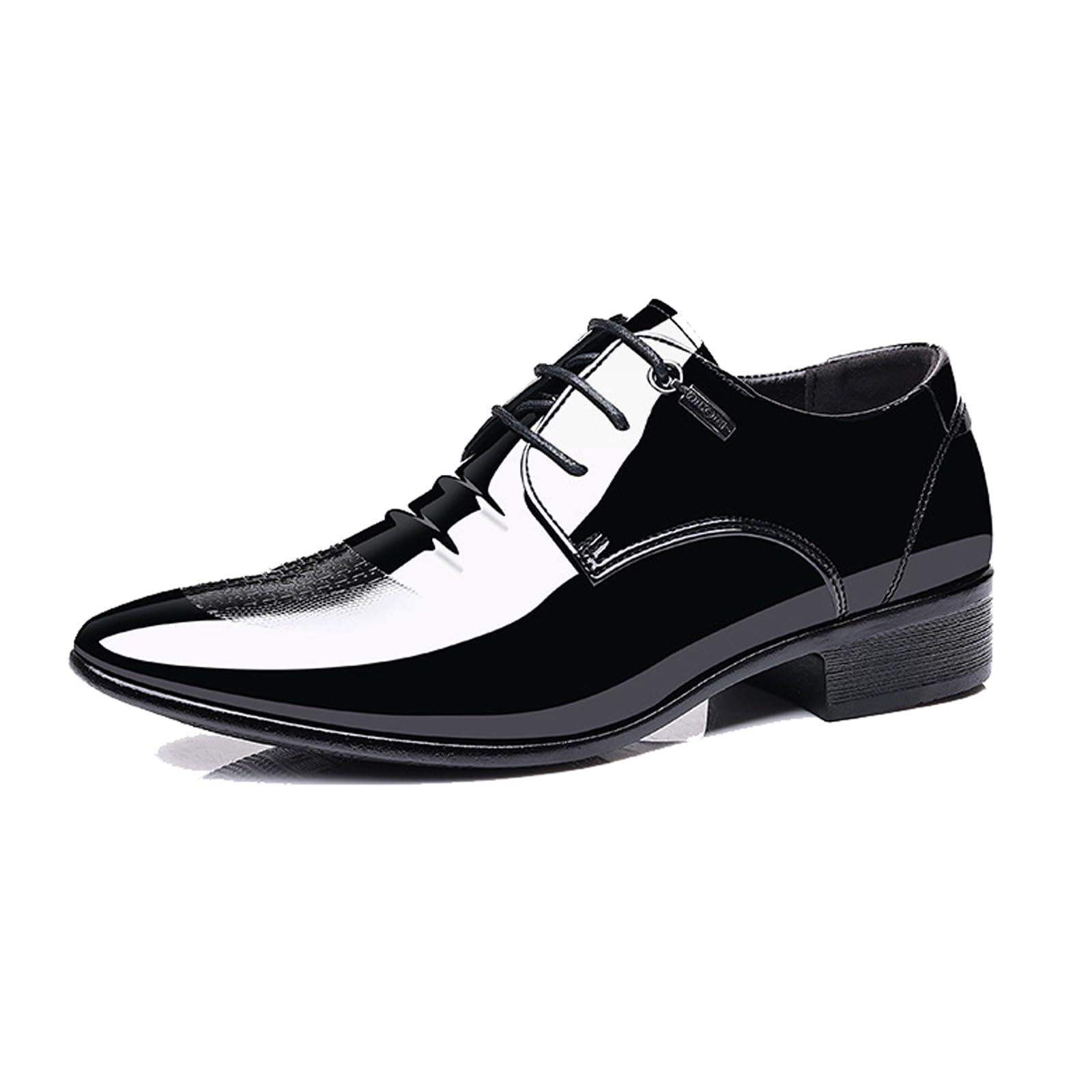 Mens Patent Leather Oxfords Vintage Pointed Toe Lace Up High Gloss Dress Shoes for Formal Business Tuxedo Derby