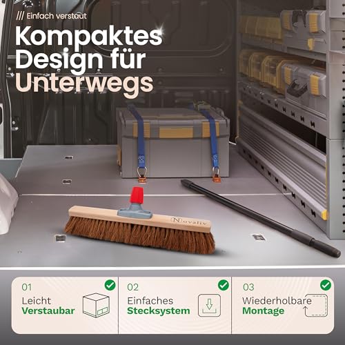 Novaliv Kokosbesen Besen mit Stiel 50 cm Kokosborsten inkl. Kehrgarnitur schwarz bestehend aus Kehrblech und Handfeger Besen Naturborsten Werkstattbesen Hallenbesen mit Stiel Industriebesen – Bild 5