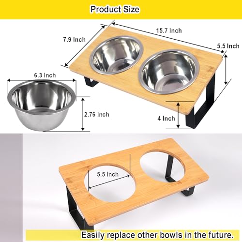 Stand-Up Tilted Bamboo table & Metal elevated dog bowls – 2 Stainless Steel Bowls for Food or Water Included, Elevated pet Feeder Perfect for Small Dogs, Cats, Medium pets Stand-Up Tilted Bamboo table & Metal elevated dog bowls – 2 Stainless Steel Bowls for Food or Water Included, Elevated pet Feeder Perfect for Small Dogs, Cats, Medium pets