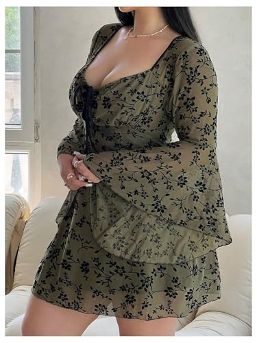 Women's Plus Size Goth Dress Long Bell Sleeve Bow Tie Dresses Vintage Floral Fall Mini Dresses Party Club Outfits3