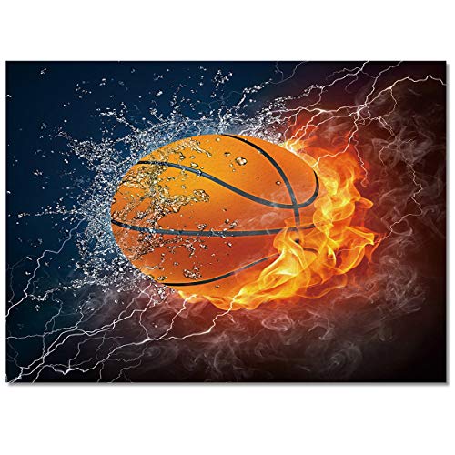 Kithome Contemporary Non-Slip Area Rug Cool 3D Basketball With Flame Print Printed Rugs Art Carnival Rubber Backing Living Room Floor Mats Rectangle Area Rug Carpet For Indoor 2'X3' #TOP2