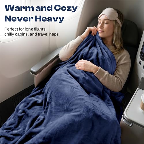 Image of EverSnug Travel Blanket and Pillow - Premium Soft 2 in 1 Airplane Blanket with Soft Bag Pillowcase, Hand Luggage Sleeve and Backpack Clip (Navy Blue)