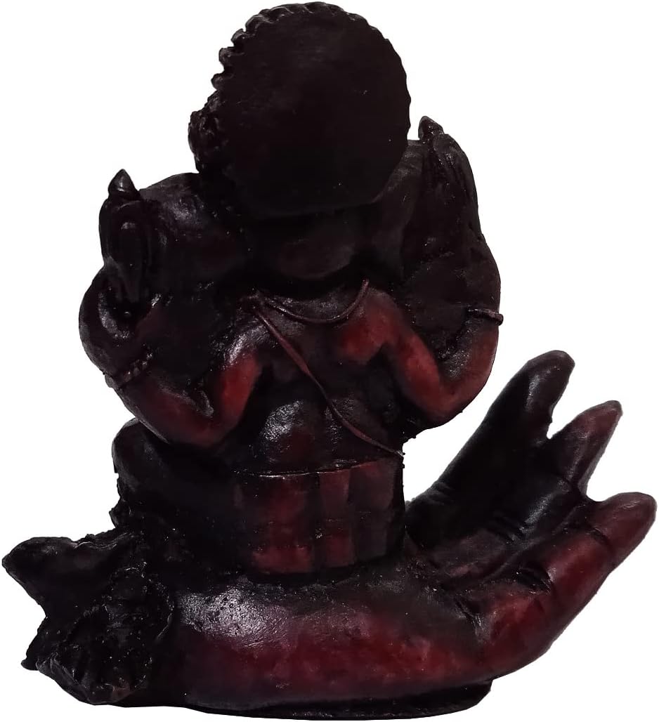 Purpledip Resin Idol Lord Ganesha On Hand: Black Granite Finish Statue (12489A)