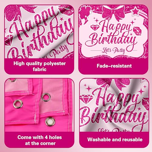 Image of Pink Birthday Party Decorations for girls,Birthday Banner,Pink Backdrop,Hot Pink Balloons Party Decorations