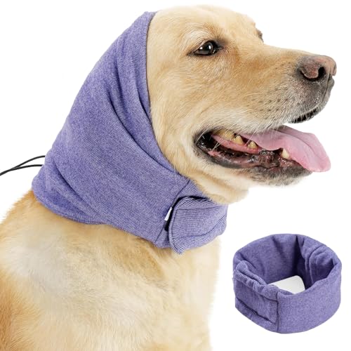 YHZNAGEM Hundehals und Ohrenwärmer für Hunde, Ohrenschutz Hund , Gehörschutz Hund, Hundestirnband für Angstlinderung , Gehörschutz-Ohrenschützer , Einstellbare Multifunktionale (Lila, S)