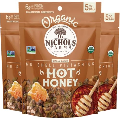 Image of Organic Pistachios, Hot Honey Flavored 5oz 3 Pack No Shell California Pistachios - Nichols Farms