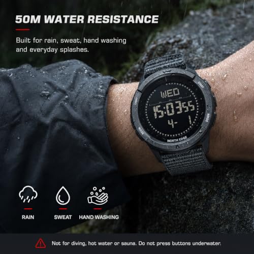 Image of NORTH EDGE APACHE-46 Digital Sports Watch for Men - Military Tactical Survival Watch with Compass, Temperature, Steps Tracker