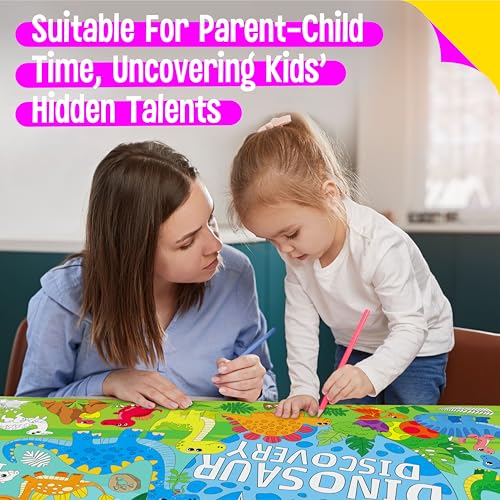 Image of Dinosaur Coloring Poster, Large Coloring Activity Paper 75 inch x 31 inch Jumbo Size Giant Party Paper DIY Painting Drawing Banner /Tablecloth for School, Wall Decor