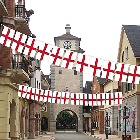 AMG UK® England Bunting, 10m, 30 Flags, St. Georges Day, Pub Banners, England World Cup, Indoor/Outdoor Sporting Events 2023, Street Party Bunting, Rugby World Cup, Six Nations, Garden Bunting Cover