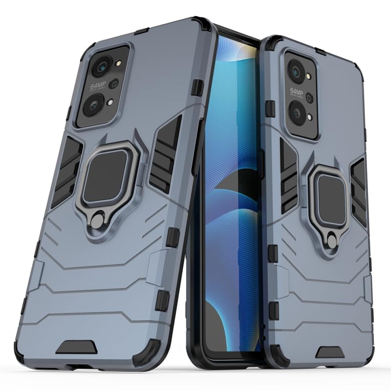 Image of The Little Shop Defender Back Case Cover for Realme GT 2 5G||Military Grade Armor || Rotating Ring Holder and Kickstand in Built || Shock Proof Case|Blue