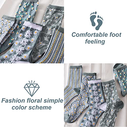 Image of 5 Pack Cute Womens Floral Socks, Vintage Embroidered Frilly Floral Ankle Cotton Cottagecore Socks