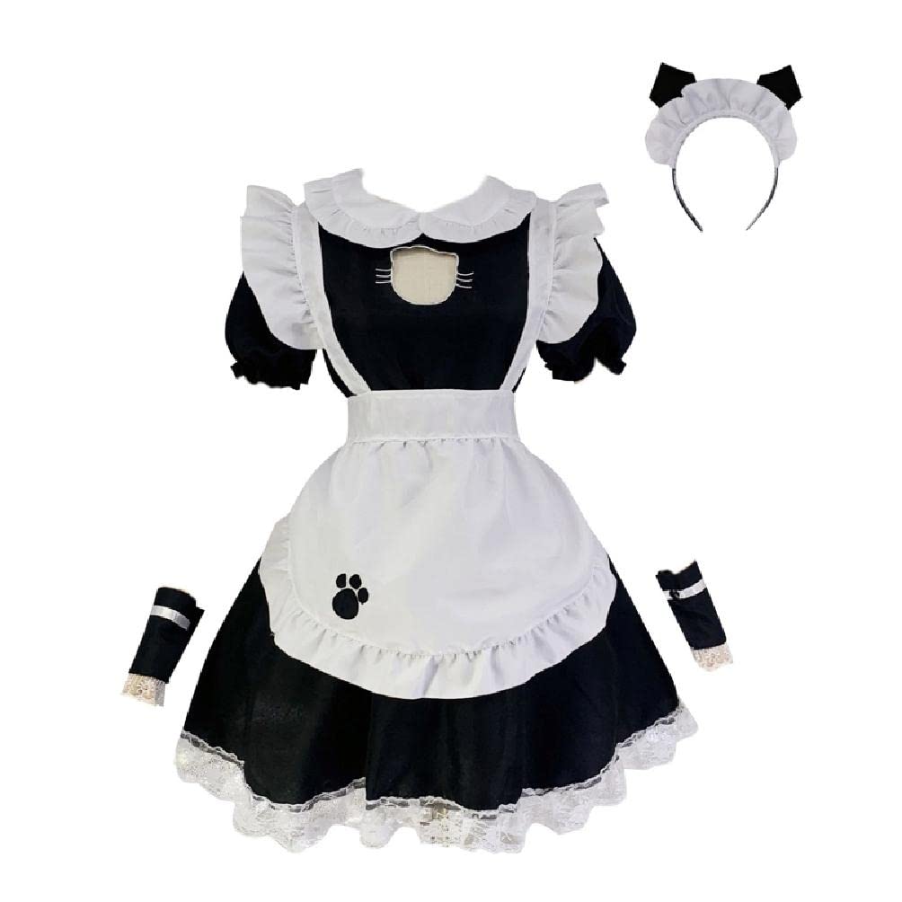 Women Japanese Anime Maid Dress Outfits Sexy Open Chest Cat Kitten Ruffled Apron Uniform with Headwear Cosplay Costume maid dress