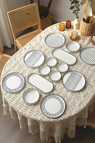 14 Parça 6 Kişilik Stackable Sio Savior Kahvaltı Takımı Lüx Kahvaltılık Sunum Takımı Tabağı, Siyah