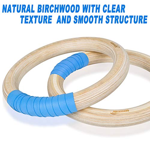 Wood Gymnastic Rings Home Gym Workout Rings Wooden Olympic Rings for Crossfit, Exercise Fitness Rings 1500lbs 15FT Adjustable Straps & Lock Buckles for Full Body Pull Ups Arm Muscle Strength Training - Thumbnail 6