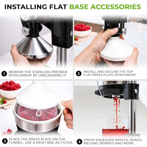 Image of Zulay Kitchen Pulperizer 9 in 1 Cast Iron Juicer - Easy-to-Clean Heavy-Duty Manual Juicer with Presser Attachment to Juice All Types of Fruits! Extra Tall with Stainless Steel Bowl - Black