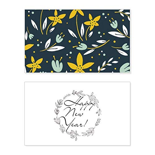 Tarjeta conmemorativa botánica de Año Nuevo con bendición en inglés y flores