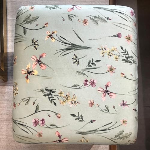 Image of The Artage Puffy Stool for Living Room Sitting Printed Premium Foam Cushioned Pouffe Ottoman for Foot Rest Stool for Home Decor Furniture with 4 Wooden Legs (Floral) (Floral Green)