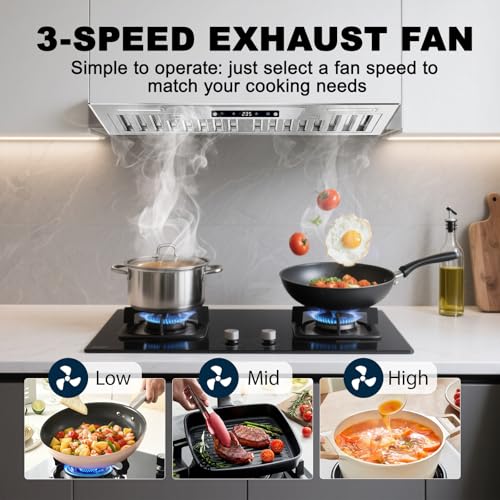 Image of Range Hood Insert 30 Inch, 900 CFM Built in Vent Hood | Stainless Steel, Gesture & Touch Control, Ducted /Ductless Convertible, 3-Speed Fan with Charcoal Filter