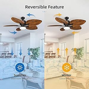 YITAHOME Tropical Ceiling Fan with LED Light and Remote Control 52 Inch Palm Reversible Fan Light with Memory Function 5 Leaf Blades and Balance Clips - Walnut YITAHOME Tropical Ceiling Fan with LED Light and Remote Control 52 Inch Palm Reversible Fan Light with Memory Function 5 Leaf Blades and Balance Clips Walnut