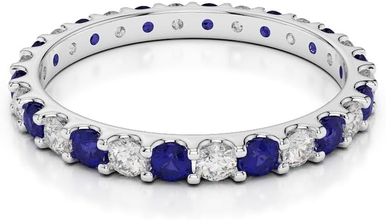 925 Sterling Silver Round 2mm Natural Tanzanite Gemstone Eternity Band Women Wedding Engagement Ring, Stackable Band Gift For Her