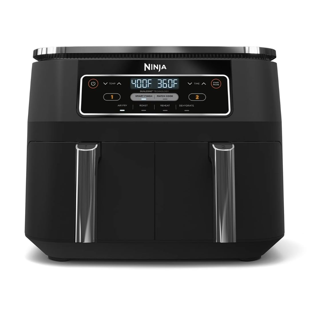 Ninja Foodi 4-in-1 8-Quart 2-Basket Air Fryer with DualZone Technology – Air Fry, Roast, Reheat, Dehydrate; Independent Cooking Zones; Dishwasher Safe