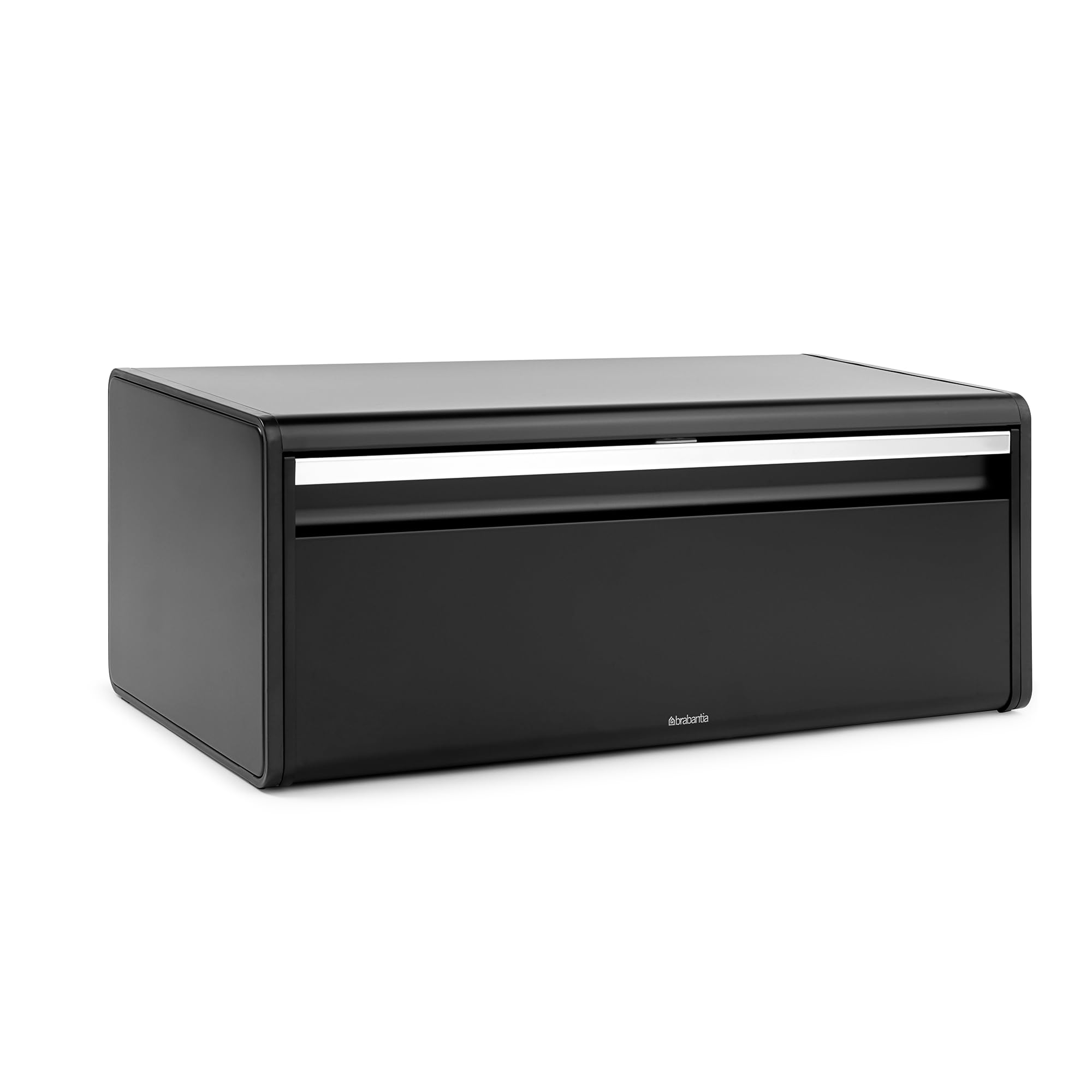 Brabantia Matt Black Fall Front Bread Bin – Large Countertop Storage Box For Bread, Bagels, Rolls – Space-Saving Design With Flat Top –