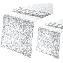 Eternal Beauty Silver Table Runner, 2PCS-12X72 Sequin Table Runner Decorations for Birthday Parties, Banquets, Graduations,Christmas