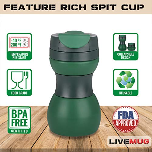 LIVEMUG Spittoon Bottle for Chewing Tobacco | Portable Spit Cup, Collapsible Silicone Dip Spitting Accessories | Spill Resistant Spitter Jug with Lid | Travel Spitune 17 Oz (Green) - Thumbnail 3