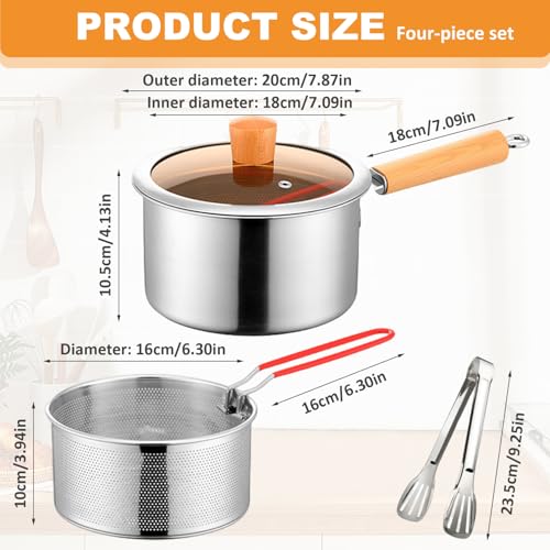 Bratopf, 304 Edelstahl -Fritteuse -Topf mit Siebkorb und Griff, Mini Herd Top Frittyer mit sichtbarem Deckel und Zange für Braten -Fisch -Garnelen -Pommes, Herd Top Fryer Mini Friteuse – Bild 7