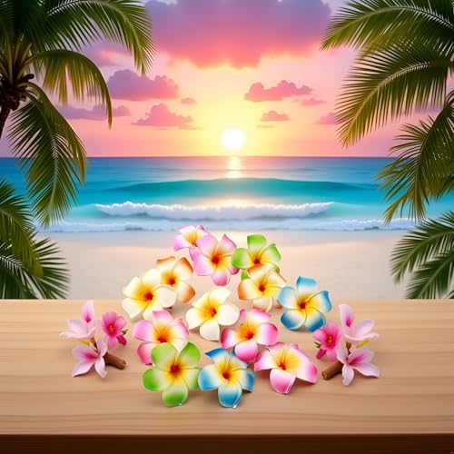 10 Clips Multicolor Hawaii Plumeria de 7 cm miniatura 3