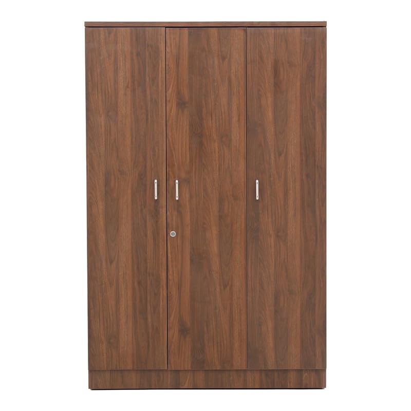 Image of Royaloak Baleno 3 Door Wardrobe, Engineered Wood Almirah with Melamine Finish, Clothes Storage Cabinet with Hanging Rod, Modern Bedroom Cupboard, W 69.68 X D 17.51 X H 70.86 Inches