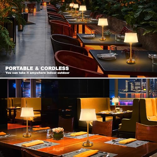 Umexus 20628 Rechargeable Cordless Table Lamp With Dimmer, Portable Small Battery Operated Lamp Outdoor, Touch Warm Light Ambient Lighting For Restaurant Patio Dining Side End Table Kitchen, Antique Brass thumb #6