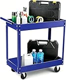 2 Tier Metal Utility Cart,330 Lbs Metal Heavy Duty Utility Cart On Wheels,2 Shelf Steel Rolling Tool Cart, Tool Storage Organizer for Mechanic, Garage, Workshop, Warehouse