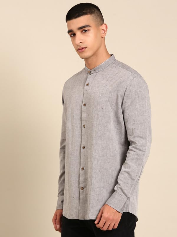Image of Cavallo by Linen Club Men's Blended Linen Blue Solid Contemporary Fit Full Sleeve Casual Shirt