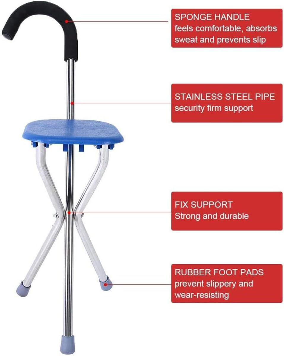 Bastones para Adulto Mayor con Silla Plegable Bastón Trípode para Caminar Bastón Ortopédico Ayuda para Caminar para Personas De Mediana Edad Y Ancianos para Caminar